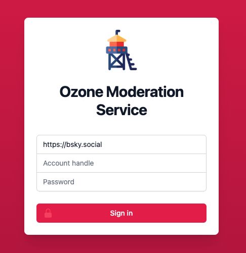 Screenshot of the Ozone Bluesky labeler login page