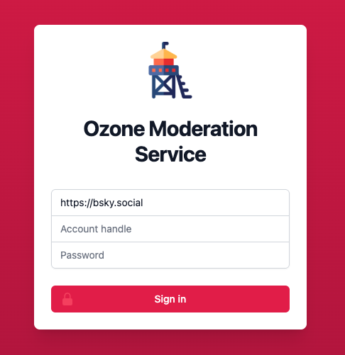 Screenshot of the Ozone Bluesky labeler login page